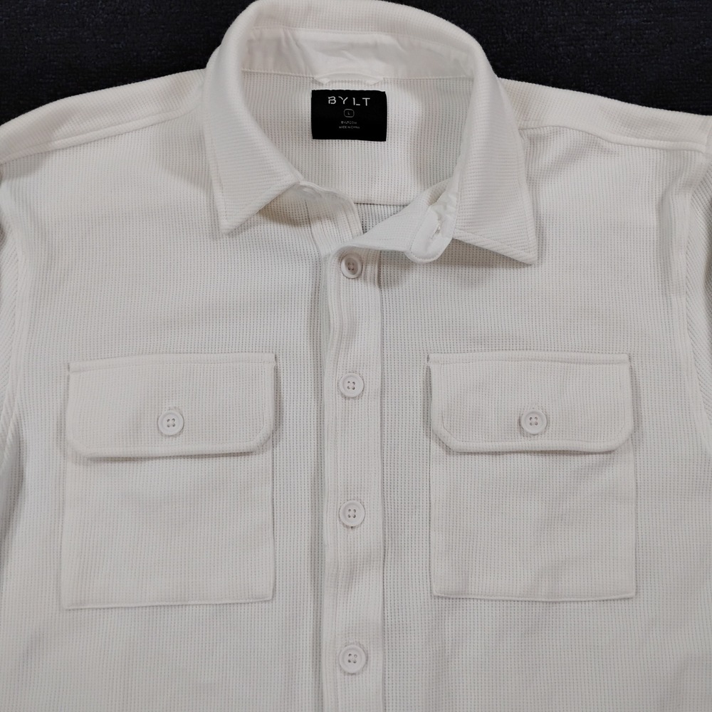 BYLT Button Down Shirt Mens Large White Thermal Waffle Knit Long Sleeve MTBD0449